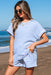 Sky Blue Stripe Knitted Short Sleeve Top and Drawstring Shorts Set Dear lover
