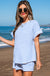 Sky Blue Stripe Knitted Short Sleeve Top and Drawstring Shorts Set Dear lover