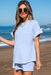 Sky Blue Stripe Knitted Short Sleeve Top and Drawstring Shorts Set Dear lover