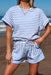 Sky Blue Stripe Knitted Short Sleeve Top and Drawstring Shorts Set Dear lover