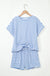 Sky Blue Stripe Knitted Short Sleeve Top and Drawstring Shorts Set Dear lover
