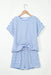 Sky Blue Stripe Knitted Short Sleeve Top and Drawstring Shorts Set Dear lover
