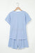 Sky Blue Stripe Knitted Short Sleeve Top and Drawstring Shorts Set Dear lover
