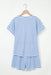 Sky Blue Stripe Knitted Short Sleeve Top and Drawstring Shorts Set Dear lover