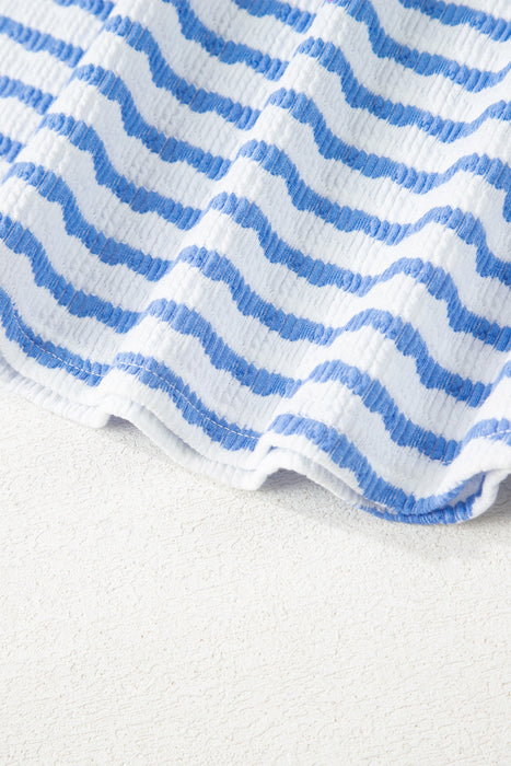 Sky Blue Stripe Knitted Short Sleeve Top and Drawstring Shorts Set Dear lover