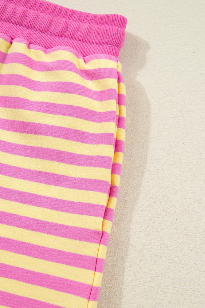 Rose Stripe Drop Shoulder Boxy Casual Terry Short Set Dear lover