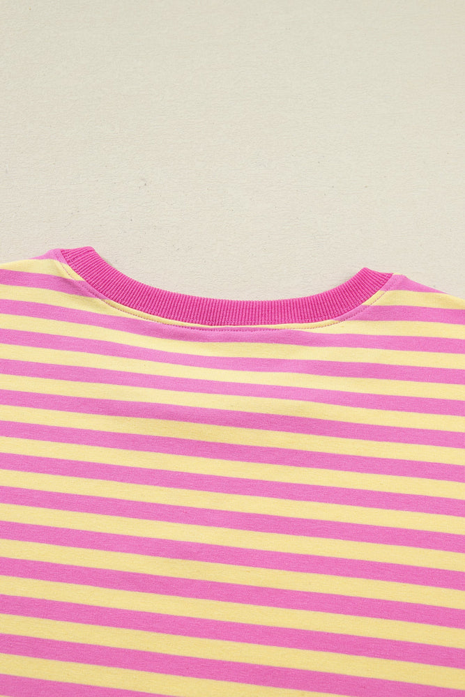 Rose Stripe Drop Shoulder Boxy Casual Terry Short Set Dear lover