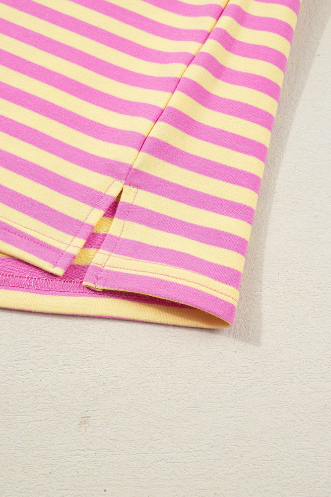 Rose Stripe Drop Shoulder Boxy Casual Terry Short Set Dear lover