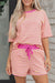 Rose Stripe Drop Shoulder Boxy Casual Terry Short Set Dear lover