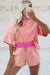 Rose Stripe Drop Shoulder Boxy Casual Terry Short Set Dear lover