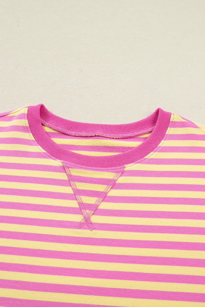 Rose Stripe Drop Shoulder Boxy Casual Terry Short Set Dear lover