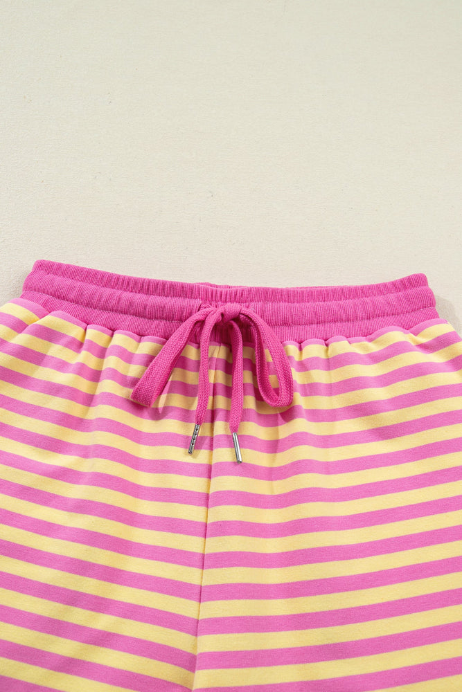 Rose Stripe Drop Shoulder Boxy Casual Terry Short Set Dear lover