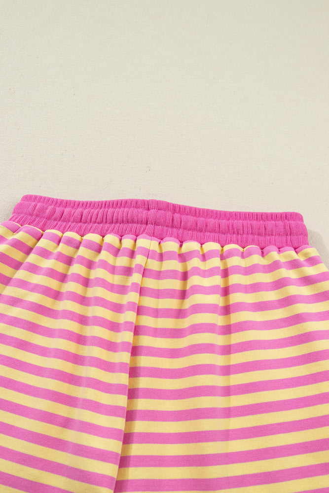 Rose Stripe Drop Shoulder Boxy Casual Terry Short Set Dear lover