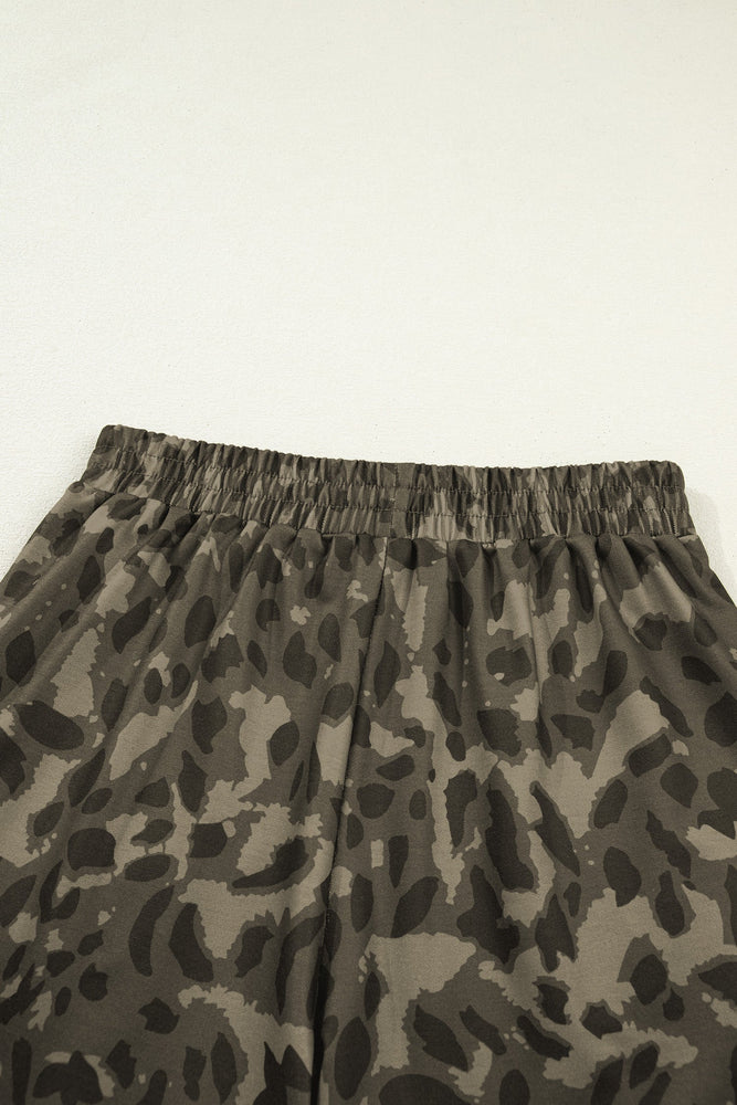 Brown Leopard Print Crew Neck Short Set Dear lover