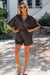 Brown V Neck Collar Leopard Printed 2pcs Short Set Dear lover