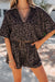 Brown V Neck Collar Leopard Printed 2pcs Short Set Dear lover
