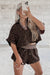 Brown V Neck Collar Leopard Printed 2pcs Short Set Dear lover