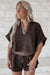 Brown V Neck Collar Leopard Printed 2pcs Short Set Dear lover