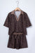 Brown V Neck Collar Leopard Printed 2pcs Short Set Dear lover
