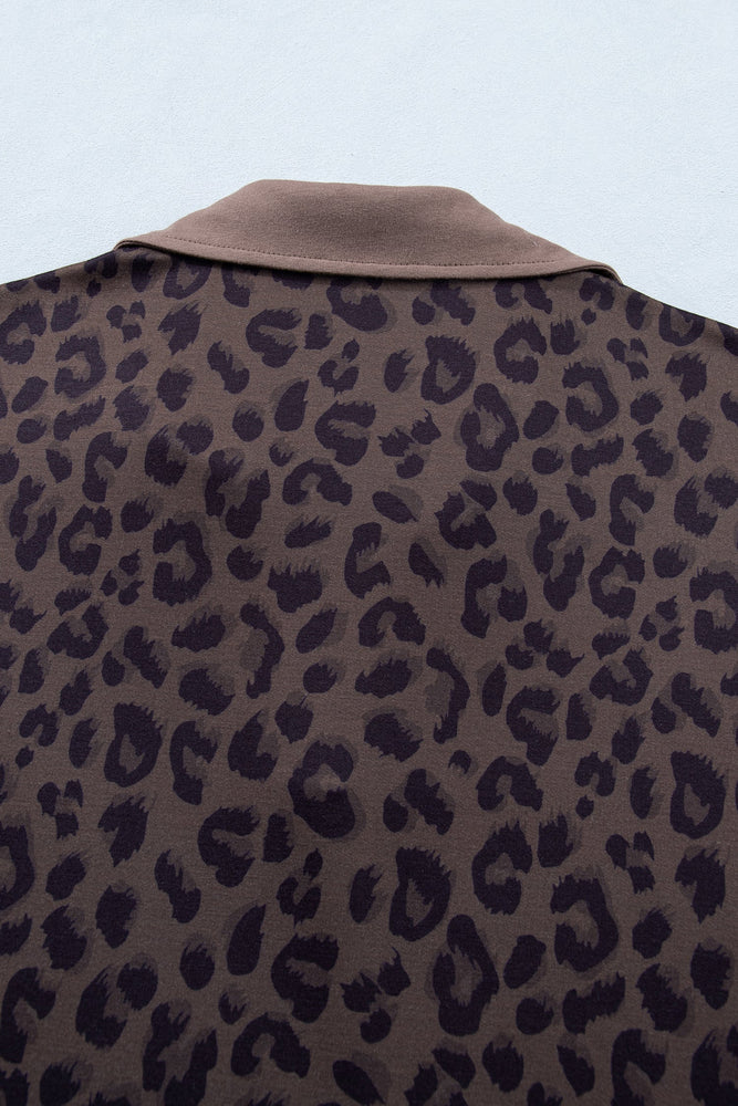 Brown V Neck Collar Leopard Printed 2pcs Short Set Dear lover