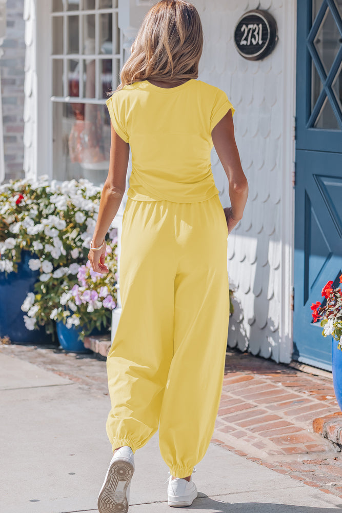 Yellow cream cropped top and jogger pants set view 12