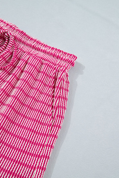 Rose Stripe Raised Rib Loose Tee Drawstring Elastic Waist 2pcs Short Set Dear lover