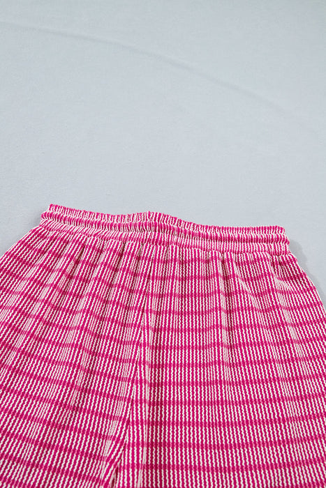 Rose Stripe Raised Rib Loose Tee Drawstring Elastic Waist 2pcs Short Set Dear lover