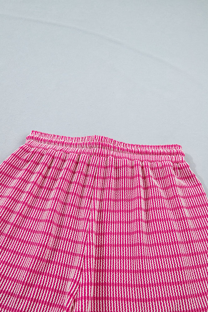 Rose Stripe Raised Rib Loose Tee Drawstring Elastic Waist 2pcs Short Set Dear lover