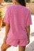 Rose Stripe Raised Rib Loose Tee Drawstring Elastic Waist 2pcs Short Set Dear lover