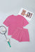 Rose Stripe Raised Rib Loose Tee Drawstring Elastic Waist 2pcs Short Set Dear lover