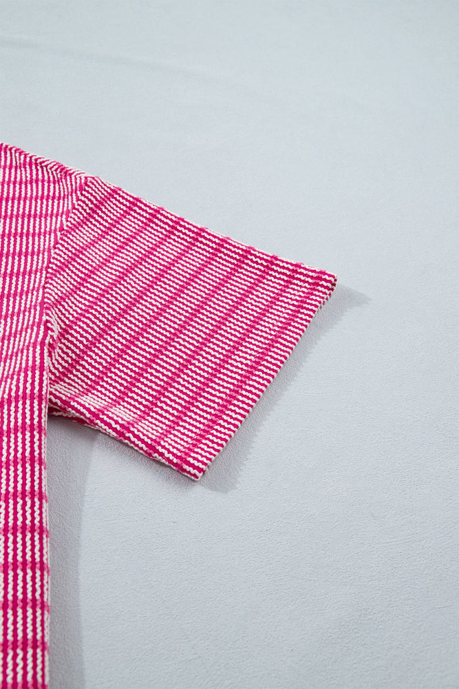 Rose Stripe Raised Rib Loose Tee Drawstring Elastic Waist 2pcs Short Set Dear lover