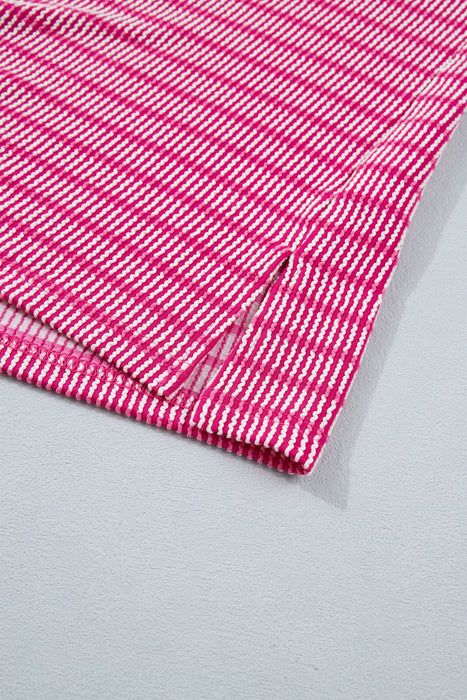 Rose Stripe Raised Rib Loose Tee Drawstring Elastic Waist 2pcs Short Set Dear lover