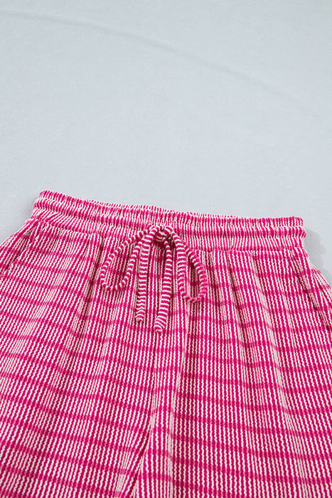 Rose Stripe Raised Rib Loose Tee Drawstring Elastic Waist 2pcs Short Set Dear lover