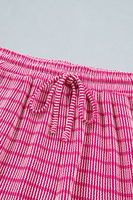 Rose Stripe Raised Rib Loose Tee Drawstring Elastic Waist 2pcs Short Set Dear lover