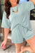 Green Stripe Raised Rib Loose Tee Drawstring Elastic Waist 2pcs Short Set Dear lover