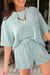 Green Stripe Raised Rib Loose Tee Drawstring Elastic Waist 2pcs Short Set Dear lover