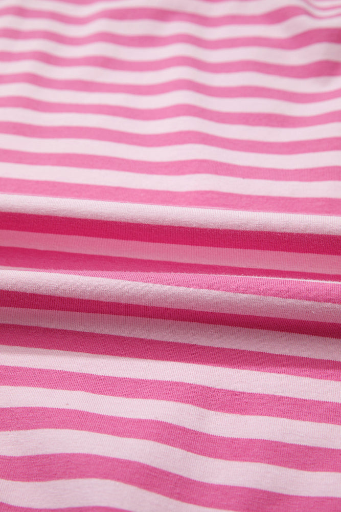 Pink Stripe Cap Sleeve Tee Elastic Waist Shorts 2pcs Outfit Dear lover