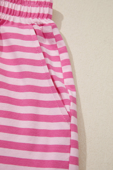 Pink Stripe Cap Sleeve Tee Elastic Waist Shorts 2pcs Outfit Dear lover