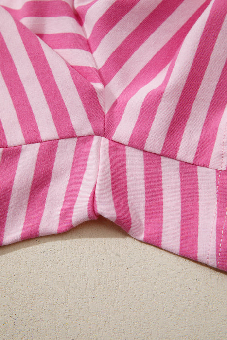 Pink Stripe Cap Sleeve Tee Elastic Waist Shorts 2pcs Outfit Dear lover