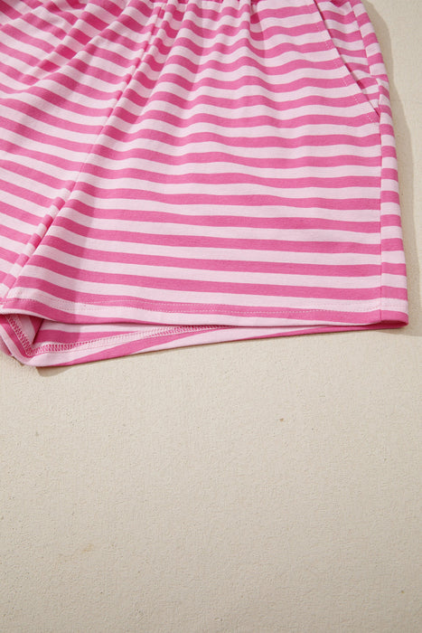 Pink Stripe Cap Sleeve Tee Elastic Waist Shorts 2pcs Outfit Dear lover