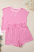 Pink Stripe Cap Sleeve Tee Elastic Waist Shorts 2pcs Outfit Dear lover