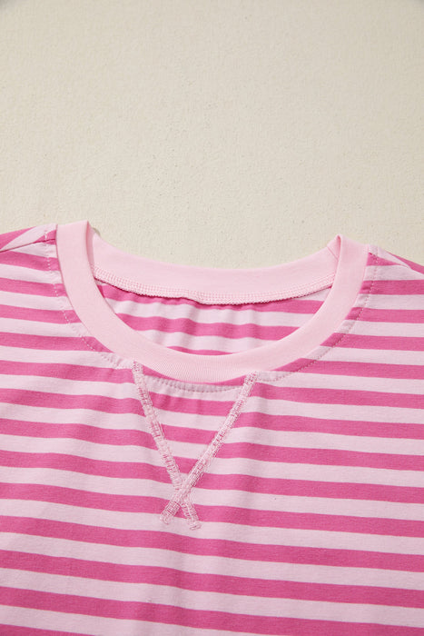 Pink Stripe Cap Sleeve Tee Elastic Waist Shorts 2pcs Outfit Dear lover