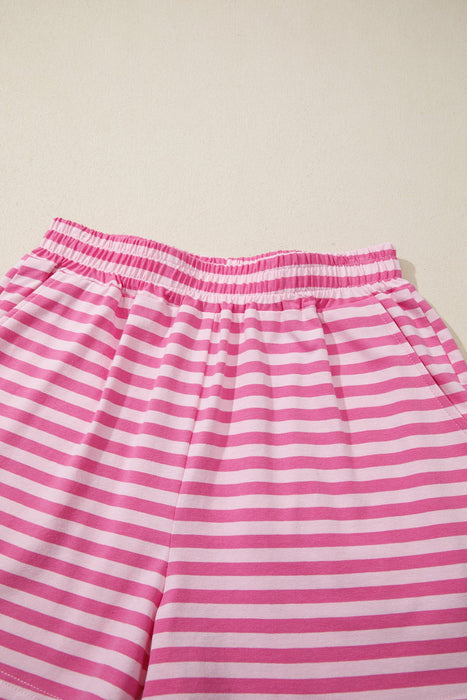 Pink Stripe Cap Sleeve Tee Elastic Waist Shorts 2pcs Outfit Dear lover