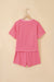 Rose Stripe Side Split Knit Tee Drawstring Shorts Set Dear lover