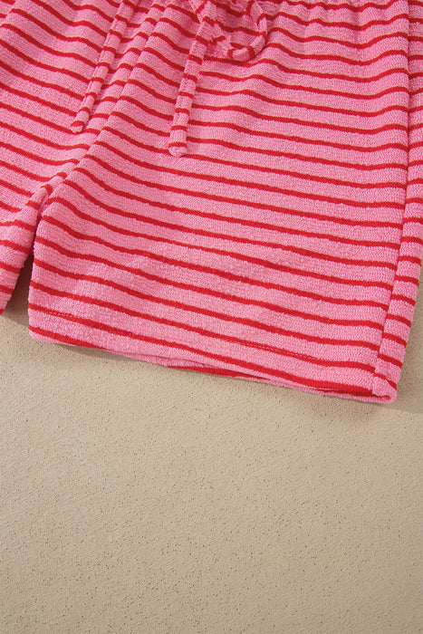 Rose Stripe Side Split Knit Tee Drawstring Shorts Set Dear lover