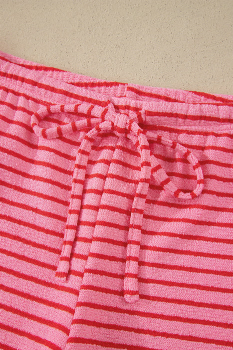 Rose Stripe Side Split Knit Tee Drawstring Shorts Set Dear lover