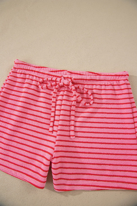 Rose Stripe Side Split Knit Tee Drawstring Shorts Set Dear lover