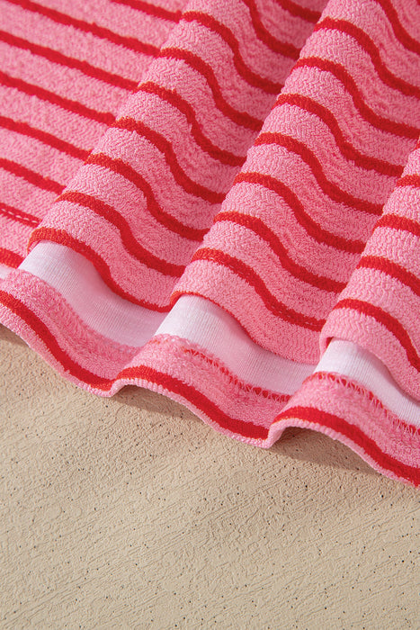 Rose Stripe Side Split Knit Tee Drawstring Shorts Set Dear lover
