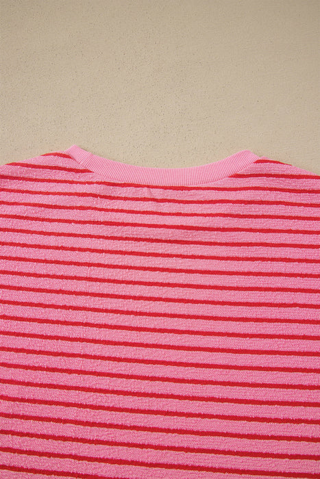 Rose Stripe Side Split Knit Tee Drawstring Shorts Set Dear lover