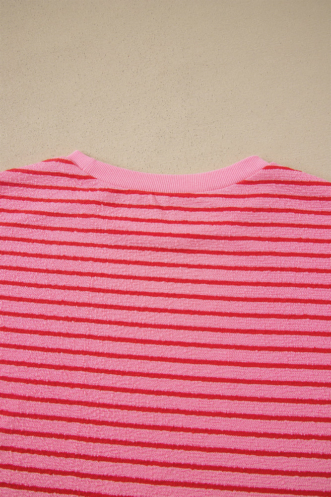 Rose Stripe Side Split Knit Tee Drawstring Shorts Set Dear lover